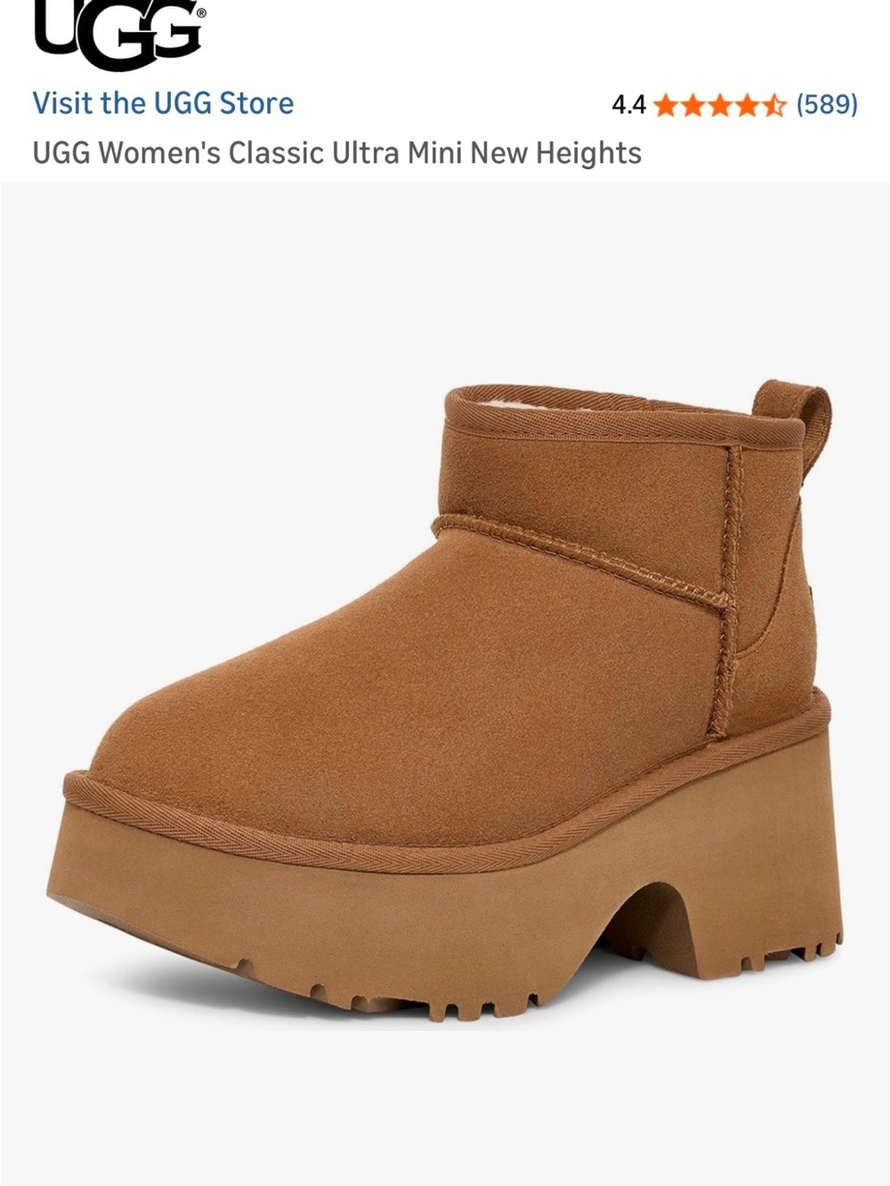 UGG Women's Classic Ultra Mini New Heights Boots Size 9 Womens Chestnut Brown - Picture 5 of 7